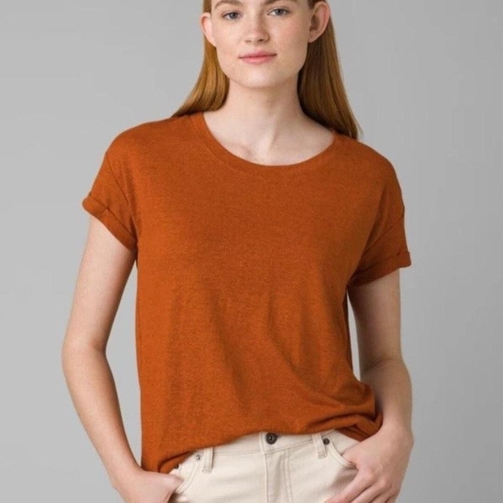 Prana Cozy Up Short Sleeve Crewneck T-Shirt Small Rolled Cuff Odor Control Soft
